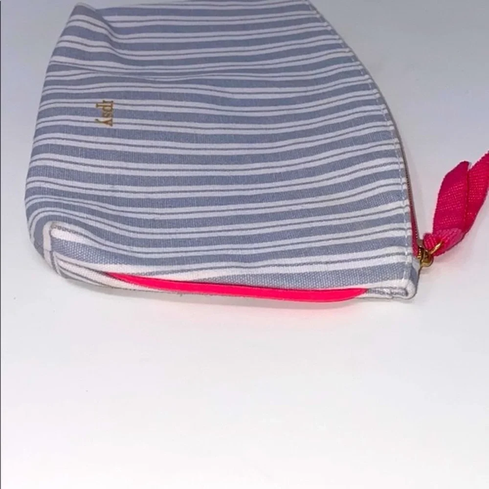 Ipsy Blue & White Striped Makeup Bag Cosmetic Pouch